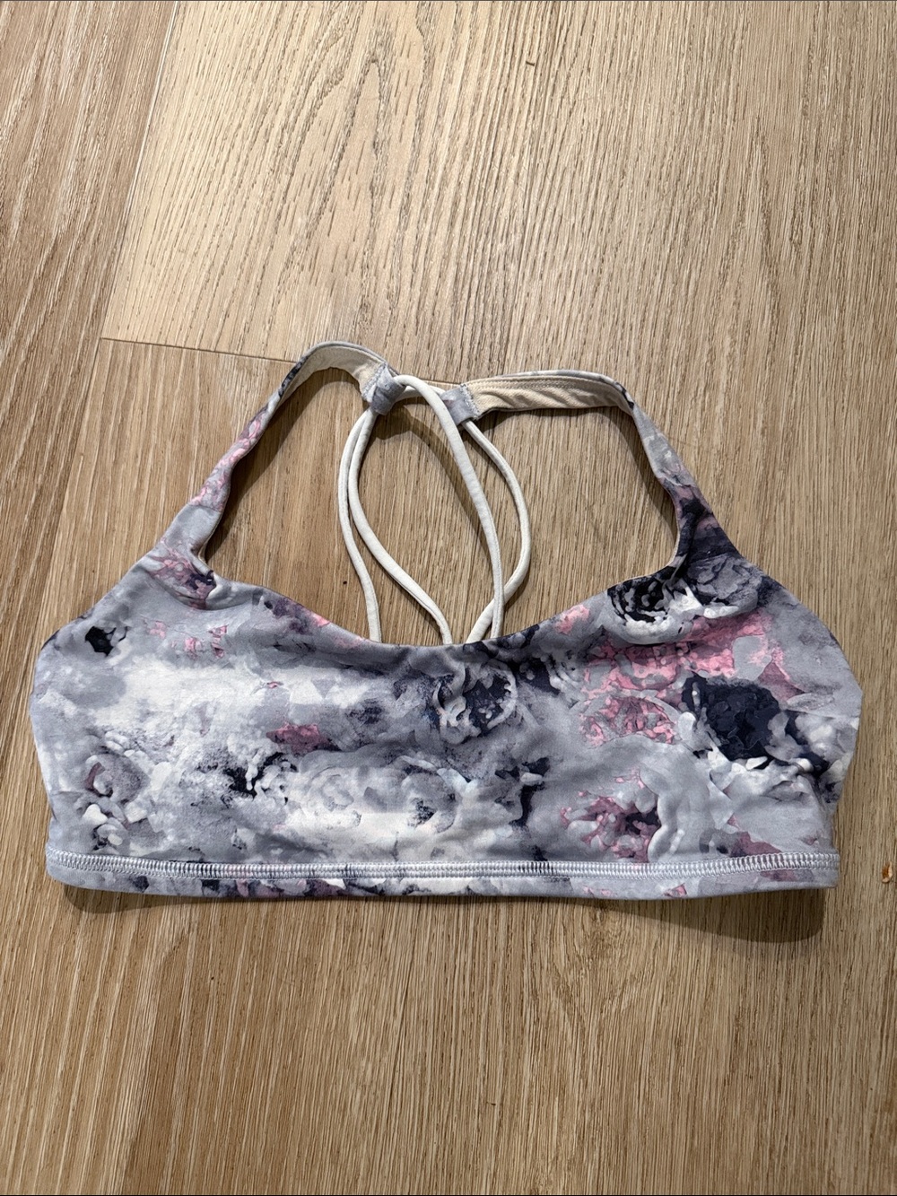 Lululemon Floral Strappy Sports Bra Gray Pink Size 8